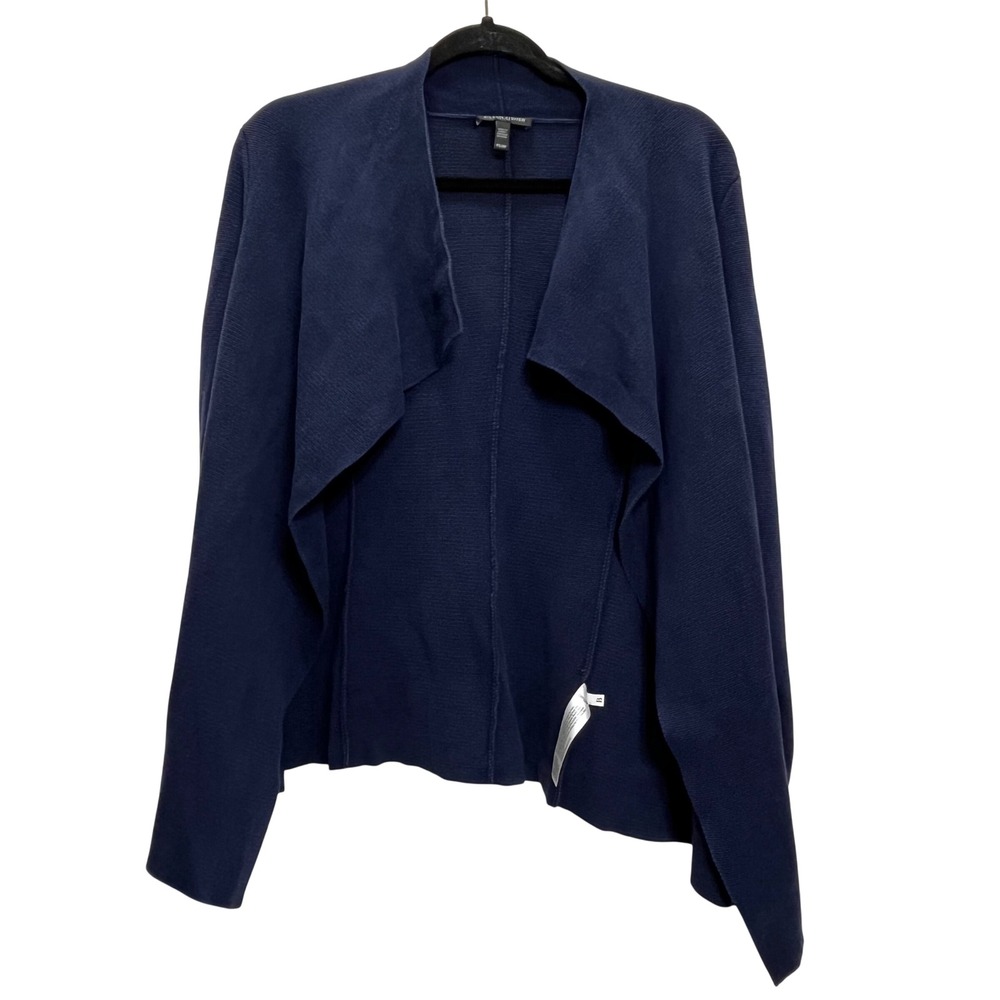 Eileen Fisher Petite Waterfall Drape Open Front Navy Cardigan‎ Silk Blend Small